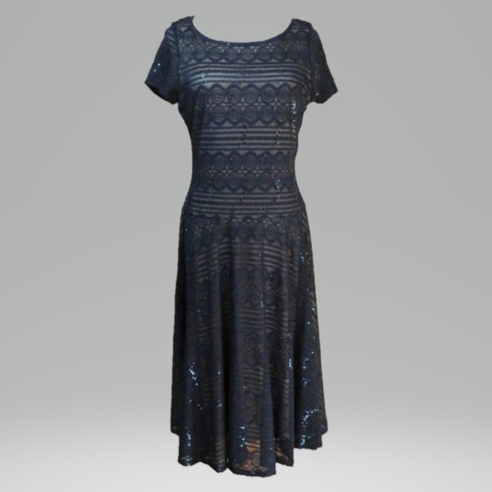 Sangria Size 10 Navy Sequined Lace Midi Dress